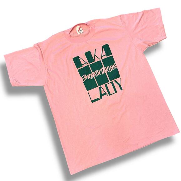 Vintage 90s Alpha Kappa Alpha Sorority Tee Shirt Pink Green AKA 1908 NWOT Sz XL - Picture 1 of 6